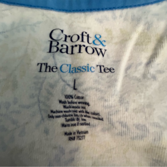 Croft & Barrow white blue green yellow ferns classic tee 100% cotton Size L - Picture 4 of 7